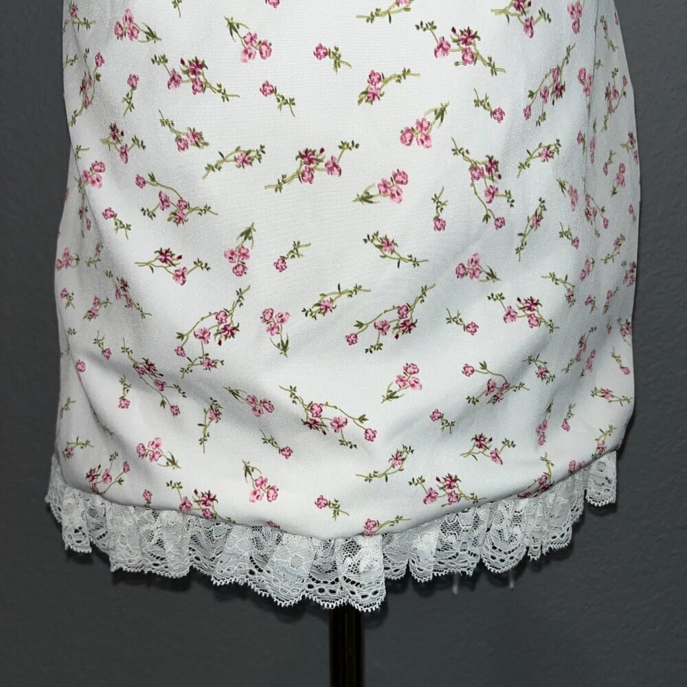 2bella Boutique Spaghetti Strap Ruffle Tie Bottom Mini Dress -White Ditzy Floral - Picture 7 of 15